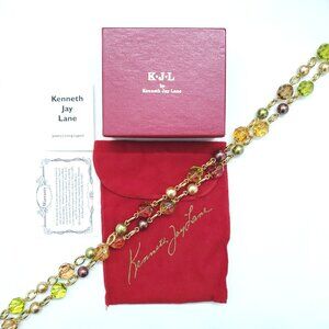 Kenneth Jay Lane KJL Paris Couture Green Bead Pearl Necklace - Brand New In Box
